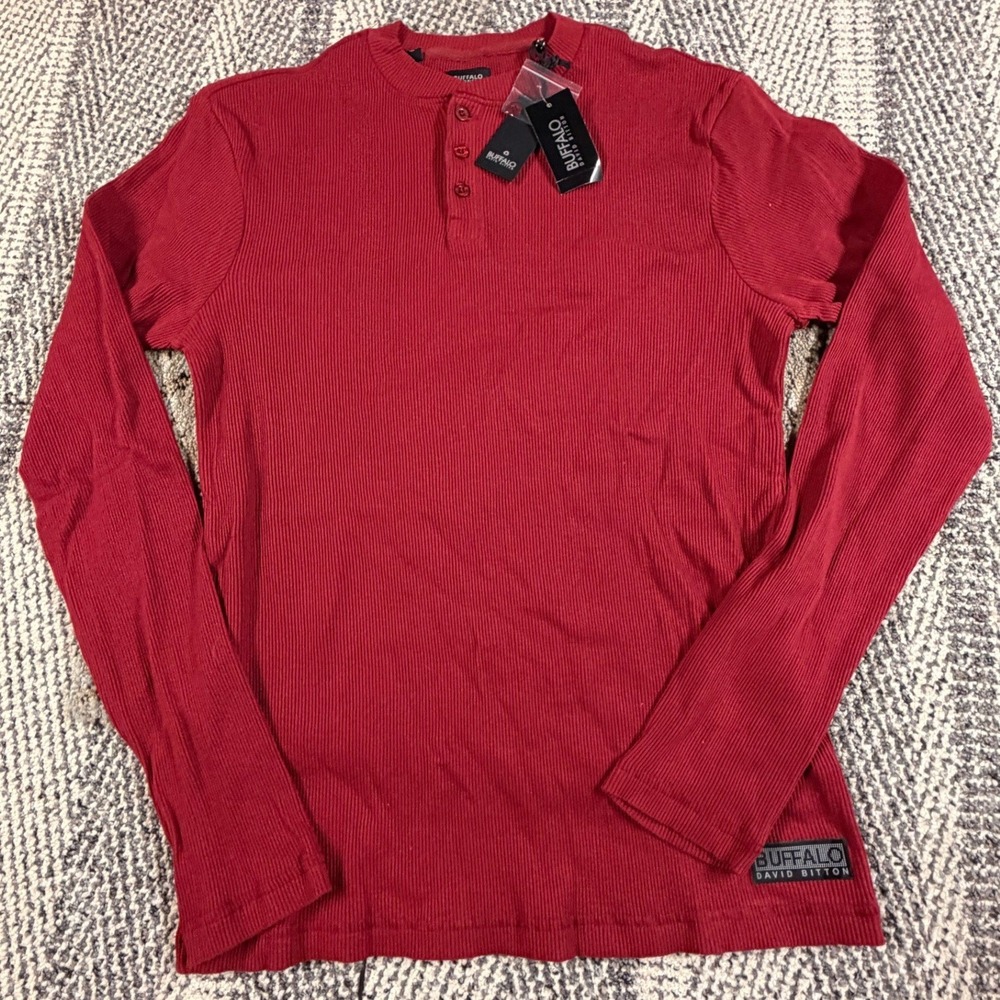 Buffalo David Bitton Nirvana Mens Heather Red Ribbed Henley Shirt BPM13723C M